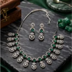 Women's Brass Silver Plated Necklace set (Green) - Image 3