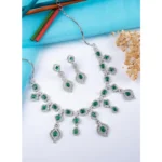 Women's Brass Silver Plated Necklace set (Green) - Image 4