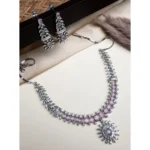 Women's Brass Silver Plated Necklace set (Pink) - Image 3