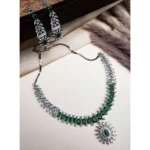 Women's Brass Silver Plated Necklace set (Green) - Image 4