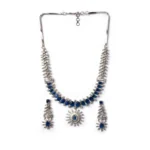 Women's Brass Silver Plated Necklace set (Blue) - Image 5