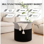 Cotton 12x14 Inch-1 Pcs Storage Basket For Clothes With Out Lid (Gray-Black) - Image 3