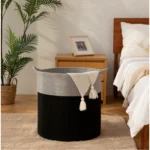 Cotton 12x14 Inch-1 Pcs Storage Basket For Clothes With Out Lid (Gray-Black) - Image 2