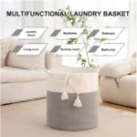 Cotton 12x14 Inch-1 Pcs Storage Basket For Clothes With Out Lid (Gray-White) - Image 3