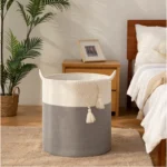 Cotton 12x14 Inch-1 Pcs Storage Basket For Clothes With Out Lid (Gray-White) - Image 2