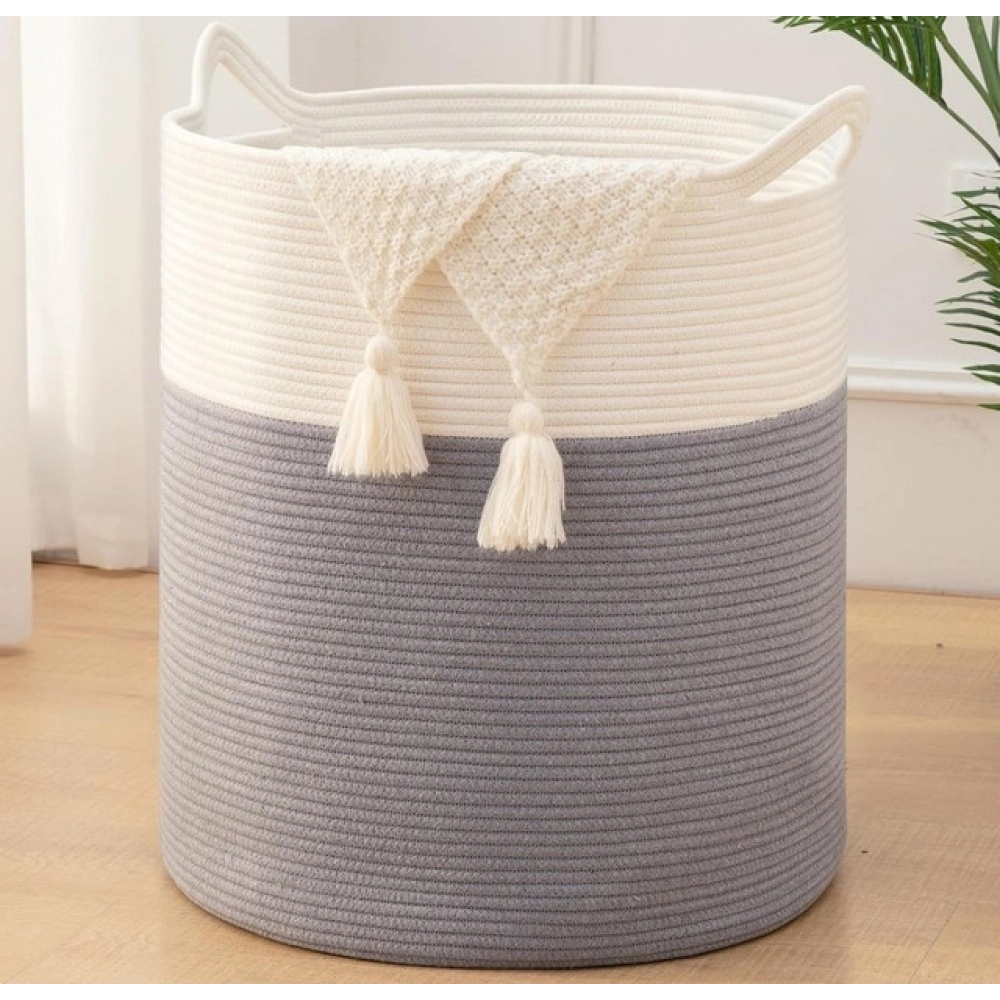 PID-66352-Cotton-Pack-Of-1-12x14-Inch-1-Pcs-Storage-Basket-For-Clothes-With-Out-Lid-Gray-White-4-1000x1000-1.webp Cotton 12x14 Inch-1 Pcs Storage Basket For Clothes With Out Lid (Gray-White) - Image 1
