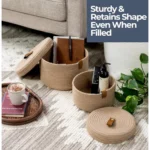 Cotton 2 Pcs Set Roti Box Storage Basket With Lid (Beige) - Image 2
