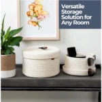 Cotton 2 Pcs Set Roti Box Storage Basket With Lid (White) - Image 2