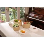 Cotton 3 Pcs Set Roti Box Storage Basket With Lid (Beige-White) - Image 2