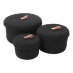 Cotton 3 Pcs Set Roti Box Storage Basket With Lid (Black) - Image 4