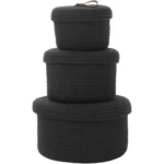 Cotton 3 Pcs Set Roti Box Storage Basket With Lid (Black) - Image 3