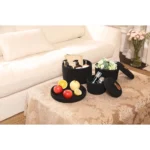 Cotton 3 Pcs Set Roti Box Storage Basket With Lid (Black) - Image 2