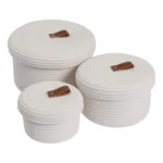 Cotton 3 Pcs Set Roti Box Storage Basket With Lid (White) - Image 4