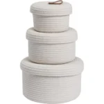 Cotton 3 Pcs Set Roti Box Storage Basket With Lid (White) - Image 3