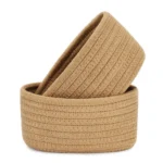 Cotton 8x3 Inch Round 2 Set Bedside Organizer With Out Lid (Beige) - Image 4