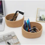 Cotton 8x3 Inch Round 2 Set Bedside Organizer With Out Lid (Beige) - Image 2