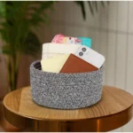 Cotton 8x3 Inch Kidi Round 1 Pcs Bedside Organizer With Out Lid (Black)