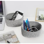 Cotton 8x3 Inch Kidi Round 2 Set Bedside Organizer With Out Lid (Black) - Image 3