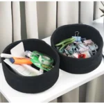 Cotton 8x3 Inch Round 3 Set Bedside Organizer With Out Lid (Black) - Image 3