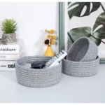 Cotton 8x3 Inch Kidi Round 3 Set Bedside Organizer With Out Lid (Gray) - Image 2