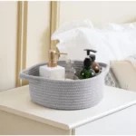 Cotton 8x3 Inch Round Bedside Organizer With Out Lid (Gray) - Image 2