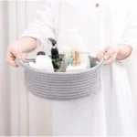 Cotton 8x3 Inch Round Bedside Organizer With Out Lid (Gray) - Image 3