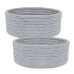 Cotton 8x3 Inch Round 2 Set Bedside Organizer With Out Lid (Gray) - Image 3
