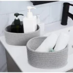 Cotton 8x3 Inch Round 2 Set Bedside Organizer With Out Lid (Gray) - Image 2