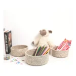 Cotton 8x3 Inch Kidi Round 3 Set Bedside Organizer With Out Lid (Kidi) - Image 3