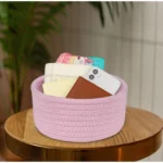 Cotton 8x3 Inch Round 1 Pcs Bedside Organizer With Out Lid (Pink) - Image 4