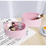 Cotton 8x3 Inch Round 2 Set Bedside Organizer With Out Lid (Pink) - Image 3