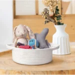 Cotton 8x3 Inch Round Bedside Organizer With Out Lid (White) - Image 3