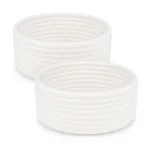 Cotton 8x3 Inch Round 2 Set Bedside Organizer With Out Lid (White) - Image 4