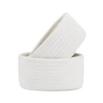 Cotton 8x3 Inch Round 2 Set Bedside Organizer With Out Lid (White)