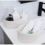 Cotton 8x3 Inch Round 2 Set Bedside Organizer With Out Lid (White) - Image 3