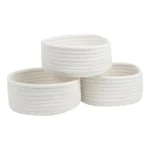 Cotton 8x3 Inch Round 3 Set Bedside Organizer With Out Lid (White) - Image 4