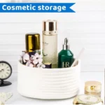 Cotton 8x3 Inch Round 3 Set Bedside Organizer With Out Lid (White) - Image 3