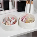 Cotton 8x3 Inch Round 3 Set Bedside Organizer With Out Lid (White) - Image 2