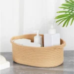Cotton 2 Pcs 10x7x4 Inch Oval Storage Basket For Clothes (Beige) - Image 2
