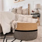 Cotton Dori 16x14 Inch Storage Basket For Clothes With Out Lid (Beige-Beige-Black) - Image 2