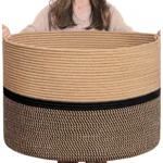 Cotton Dori 16x14 Inch Storage Basket For Clothes With Out Lid (Beige-Beige-Black) - Image 4