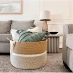 Cotton Dori 16x14 Inch Storage Basket For Clothes With Out Lid (Beige-Beige-White) - Image 2