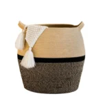 Cotton Matka 14x12 Inch Storage Basket For Clothes With Out Lid (Beige-Black) - Image 4
