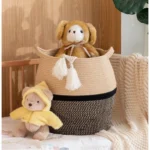 Cotton Matka 14x12 Inch Storage Basket For Clothes With Out Lid (Beige-Black) - Image 3