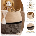 Cotton Matka 14x12 Inch Storage Basket For Clothes With Out Lid (Beige-Black) - Image 2