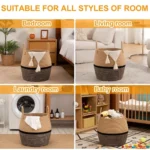 Cotton Matka With Handle 14x12 Inch Storage Basket For Clothes With Out Lid (Beige-Black) - Image 2