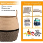 Cotton Matka With Handle 14x12 Inch Storage Basket For Clothes With Out Lid (Beige-Black) - Image 3
