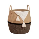 Cotton Matka With Handle 14x12 Inch Storage Basket For Clothes With Out Lid (Beige-Black) - Image 4