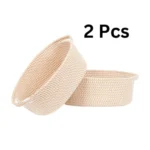 Cotton 2 Pcs 10x7x4 Inch Oval Storage Basket For Clothes (Beige) - Image 3