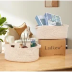 Cotton 2 Pcs 10x7x4 Inch Oval Storage Basket For Clothes (Beige) - Image 2